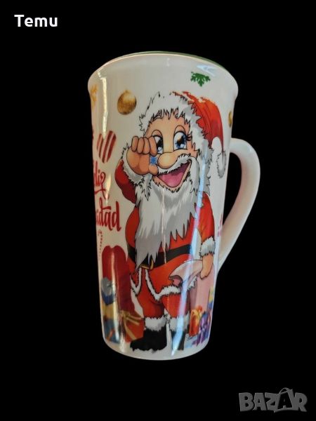 Коледна порцеланова чаша с гумен капак 15см височина. 🍵ВАРИАНТИ: картинка С еленче или с Дядо Коледа, снимка 1