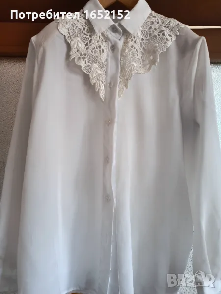 Бяла, копринена блуза с дантела. , снимка 1