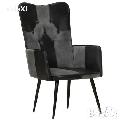 vidaXL Wingback стол, черно и сиво, естествена кожа(SKU:339662, снимка 1