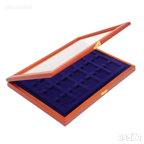 Луксозна дървена кутия витрина SAFE за 15 монети до 50 мм, снимка 1