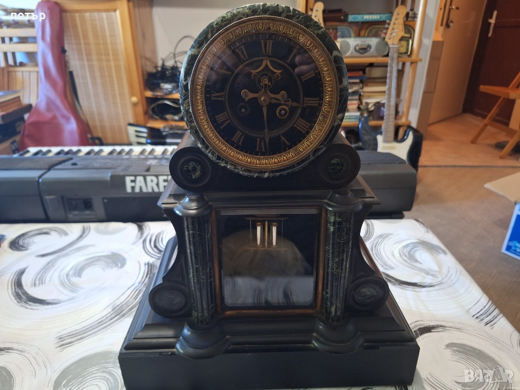 Френски каминен мраморен часовник, снимка 1