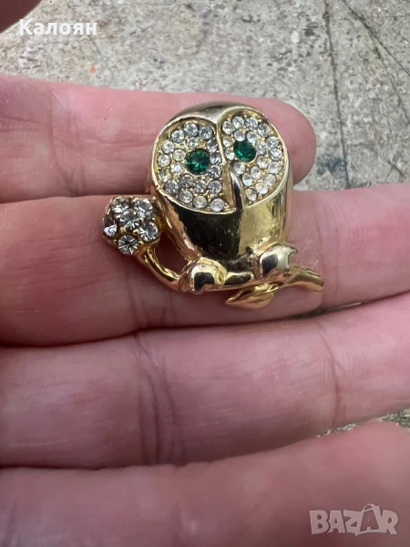 Брошка сова с камъчета , снимка 1