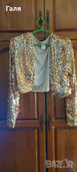 Златисто късо сако с пайети ANNA-KACI размер Л, снимка 1