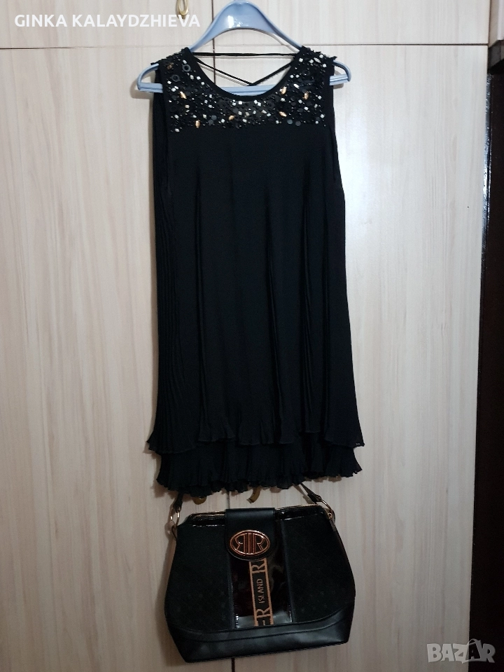 Черна вечерна рокля с чанта, снимка 1