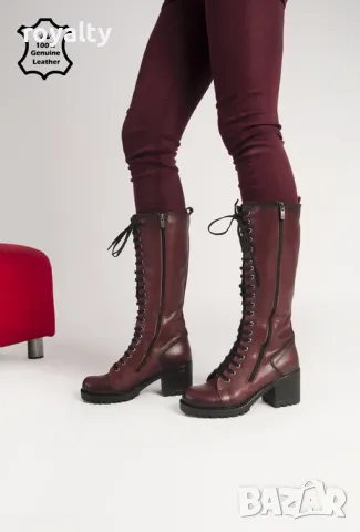 Равни ботуши - бордо ЕСТЕСТВЕНА кожа