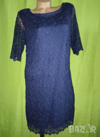 Тъмносиня рокля с рязана бродерия и подплата , снимка 3 - Рокли - 45697433
