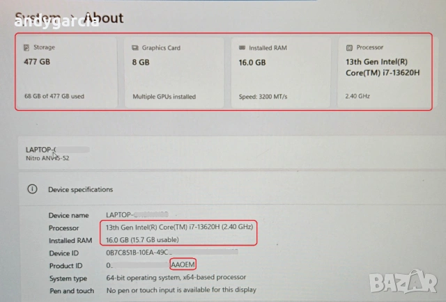 NVidia RTX 5060 8GB/Intel Core i7-13620H/16GB RAM/512GB SSD/15.6 IPS 144Hz/Acer Nitro V15, снимка 13 - Лаптопи за игри - 53594411