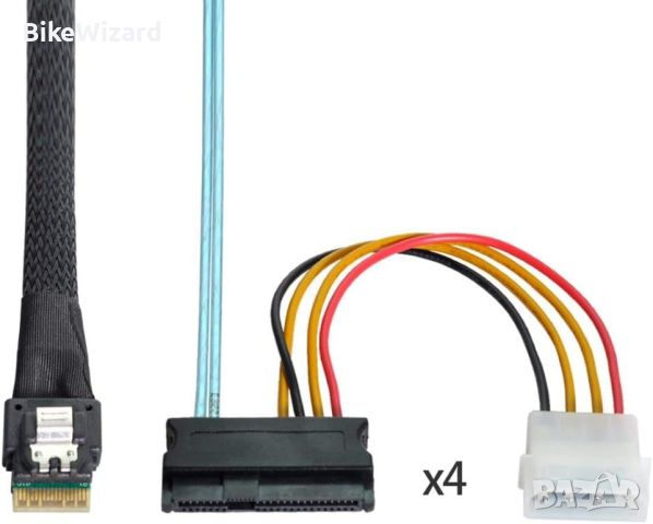 CY SFF-8654 4i 38Pin Slimline SAS 4.0 Host to 4 SAS 29Pin SFF-8482 Target Hard Disk Fanout НОВО, снимка 2 - Кабели и адаптери - 46127509