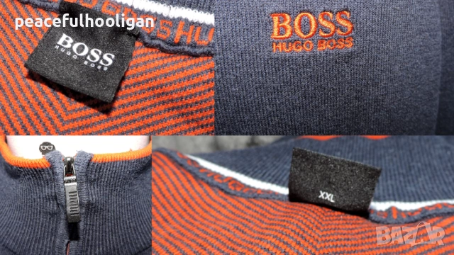 Hugo Boss Mens Navy Blue 1/4 Zip Long Sleeve Cotton Jumper Pullover Size XL /XXL, снимка 13 - Пуловери - 52949296