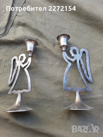 Посребрен свещник 2 бр ангели , снимка 3 - Антикварни и старинни предмети - 51357103