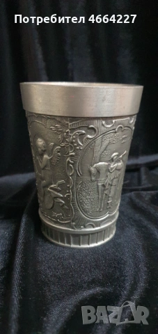 Уникална старинна немска чаша от калай,серия "Lindenwirtin", снимка 5 - Други ценни предмети - 53297208