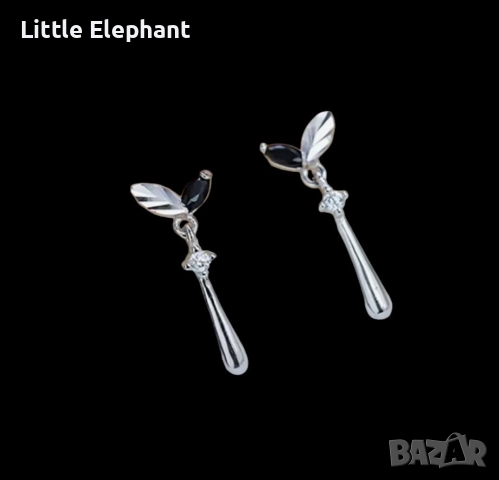 Pre order Дизайнерски модел сребърни висящи обеци"leaf clover"листа black,колекция"Famous"/нови