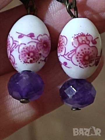 Обеци с аметист и керамика, снимка 2 - Обеци - 53710621