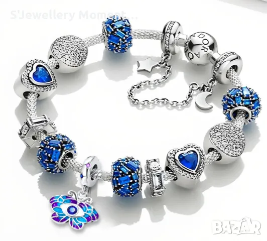 Сребърен талисман 925  Pandora Butterfly Evil Eye, снимка 4 - Гривни - 46857578