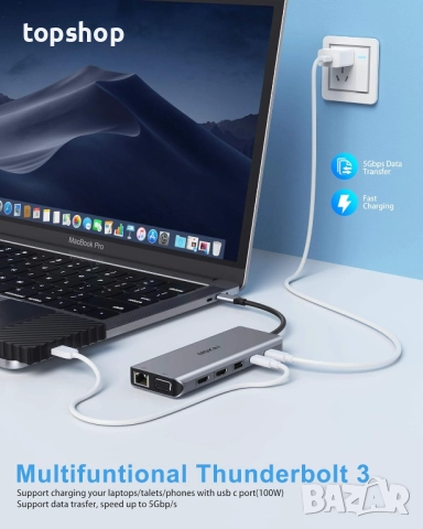 Чисто нов хъб 14 в 1 USB-C докинг станция  за лаптоп с два монитора с 2 HDMI, VGA, 5 USB, SD/TF ..., снимка 6 - Кабели и адаптери - 52709998