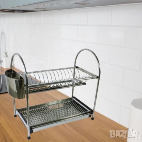 Двуетажен сушилник за чинии и прибори, висококачествена неръждаема стомана, 46х28х44 см, снимка 4 - Аксесоари за кухня - 46419544
