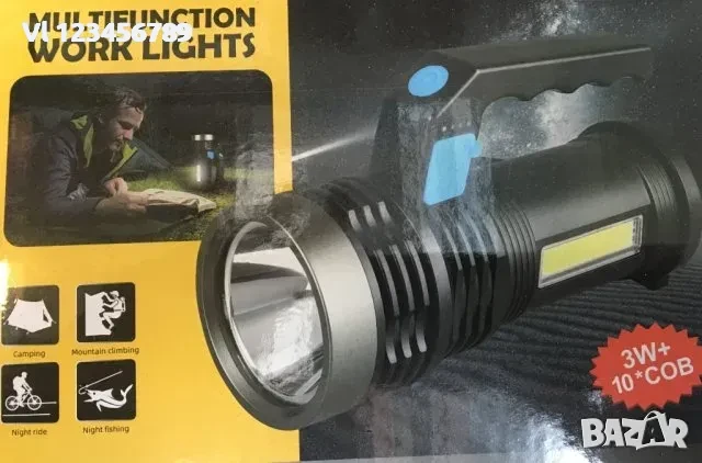 Олекотен акумулаторен CREE прожектор + COB осветлениe, снимка 3 - Къмпинг осветление - 50693352