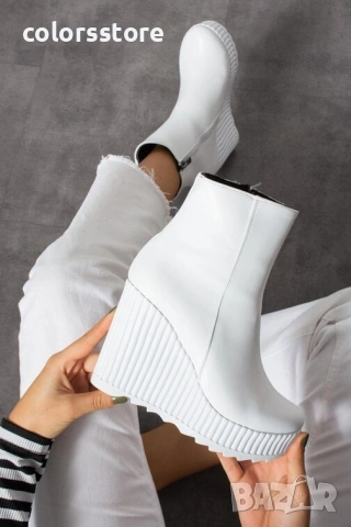 Боти на платформа - бяла кожа - BNP1

