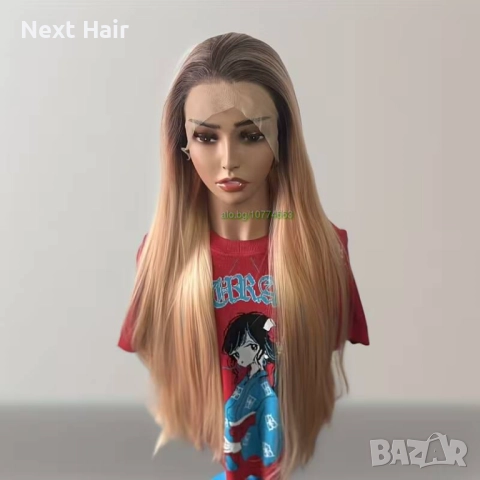 Лейс Фронт Перука 13x4 - Омбре Кафяво към Прасковено Розово, 83 см, снимка 4 - Аксесоари за коса - 52909593