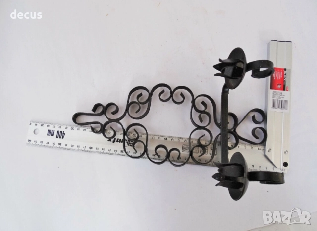 Винтидж свещник от ковано желязо, ръчно кован – за две свещи, снимка 6 - Антикварни и старинни предмети - 51456428