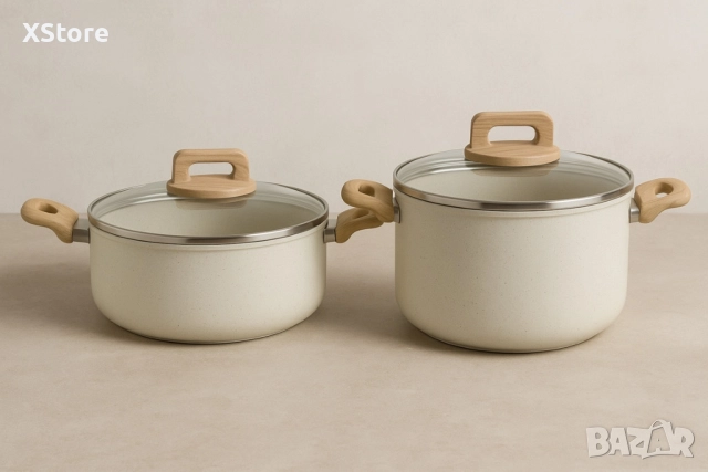 Тенджера Voltz Nice, Кован алуминий, Мраморно покр., Индукция, Кремав меланж