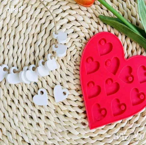 10 плоски сърца сърце с дупка висулка силиконов молд форма фондан шоколад гипс смола бижу таг декор, снимка 6 - Форми - 49981879