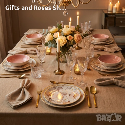 Порцеланов сервиз за хранене с цветя - 18 части, снимка 4 - Сервизи - 53602653