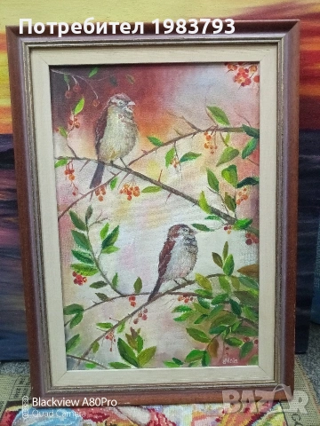 Маслена авторска картина с врабчета.
