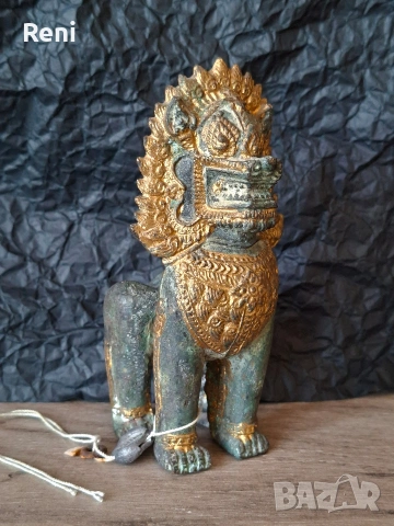 Старинен тайландски лъв, бронзова фигура, снимка 2 - Колекции - 54042142