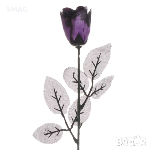 Хелоуин / Halloween декоративно цвете – черна и лилава роза с дълга дръжка_1112210