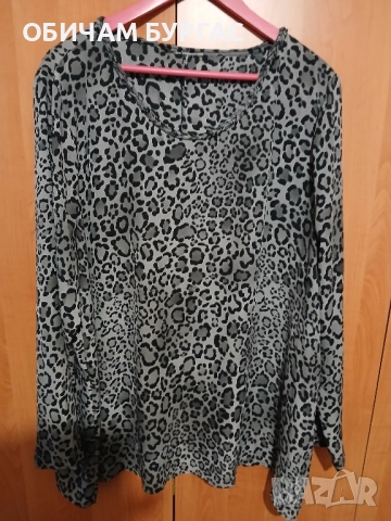 4xl ЕФЕКТНА БЛУЗКА В СИВ ЦВЯТ С ЛЕОПАРДОВ ПРИНТ/ръкавите се скъсяват/, снимка 2 - Блузи с дълъг ръкав и пуловери - 51467142