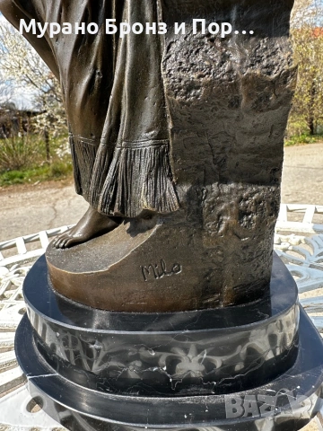 Масивен бронз (15 кг) – „Египетска танцьорка“ Арт Деко, подпис Milo, 58 см, снимка 4 - Антикварни и старинни предмети - 53984069