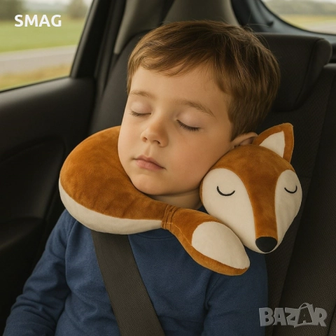 Детска възглавница за пътуване мемори пяна кафява лисица 29x34x8 см_1247067, снимка 2 - Други - 52303679