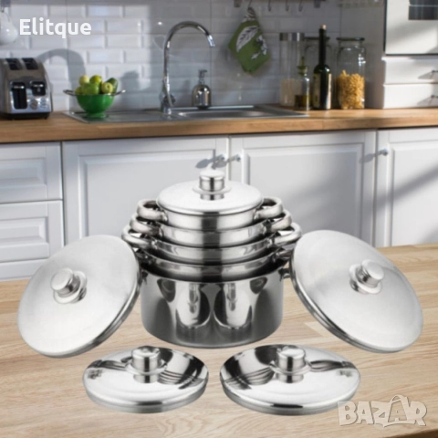 Комплект от 10 части тенджери с тройно дъно и капаци от неръждаема стомана, снимка 7 - Съдове за готвене - 52853484