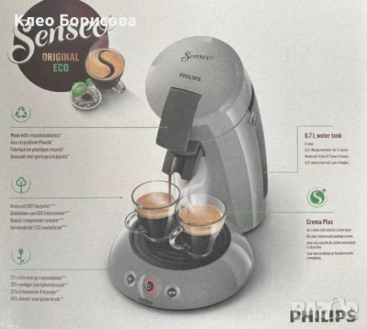 Еспресо кафемашина Philips Senseo Original Eco, С хартиени капсули, снимка 7 - Други стоки за дома - 49365720