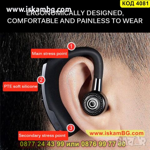 Безжична Bluetooth хендсфри слушалка за разговори и музика подходяща за двете уши - КОД 4081, снимка 7 - Слушалки, hands-free - 45495533