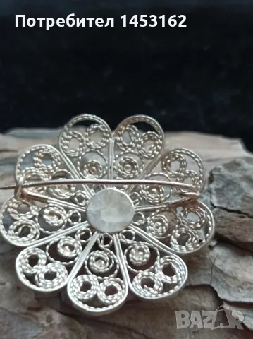 Посребрена брошка филигран , снимка 2 - Други - 50237649
