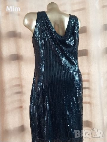 XL Черна къса  рокля с черни пайети , снимка 2 - Рокли - 45716692