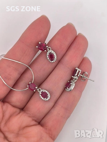 сребърни обеци с изумруди, рубини и сапфири, снимка 3 - Обеци - 51758406