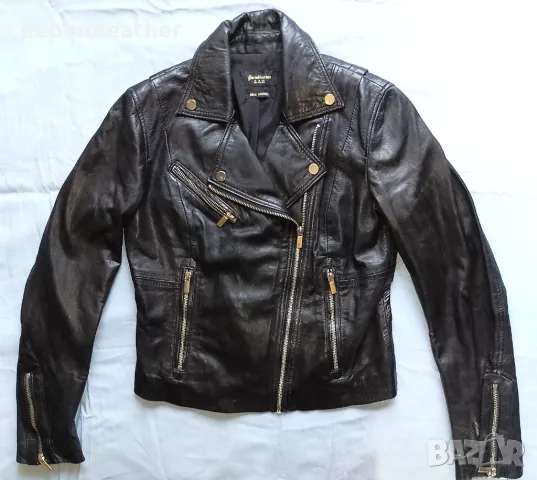 Дамско Кожено Яке Рокерско Мото Асиметрично закопчаване, снимка 2 - Якета - 25696700