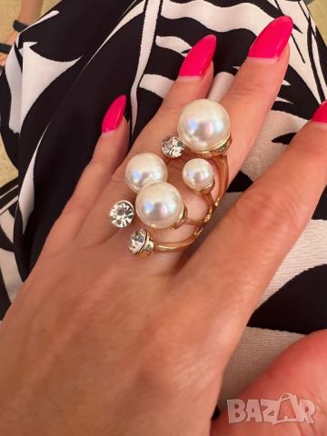 Красив пръстен с перли , снимка 1 - Пръстени - 46372811