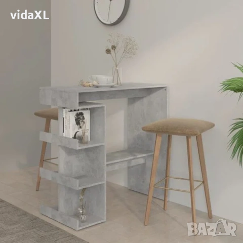 vidaXL Бар маса с рафтове бетонно сива 100x50x101,5 см(SKU:809453), снимка 2 - Маси - 53785659