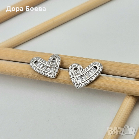 Сребърни обеци: "Сърца", снимка 3 - Обеци - 52597467