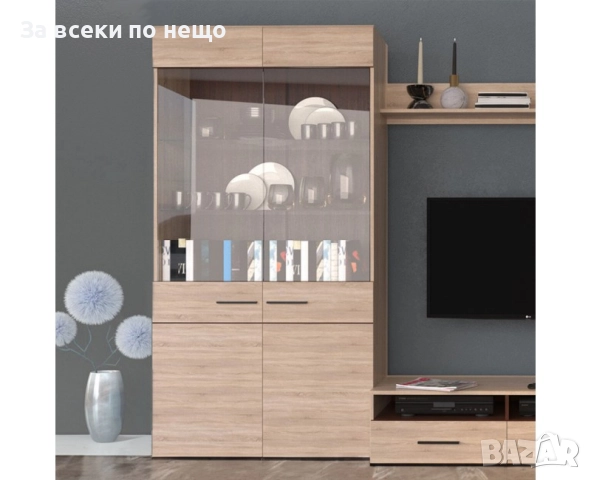 Витрина висока SOLO 2W дъб сонома Код P1732, снимка 2 - Секции и витрини - 52977630