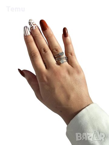 Сребрист дамски пръстен от медицинска стомана с интересен дизайн и декоративни елементи, снимка 2 - Пръстени - 45852959
