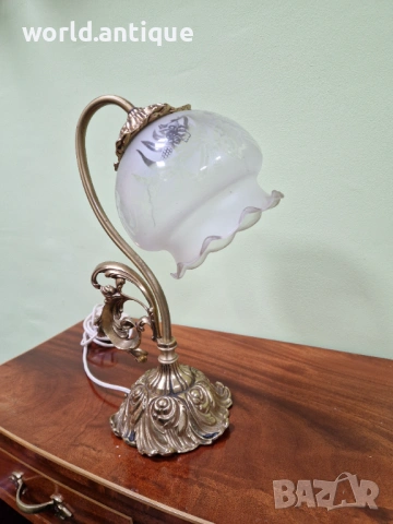 Уникална антикварна английска бронзова настолна лампа Арт Деко , снимка 4 - Настолни лампи - 53285000