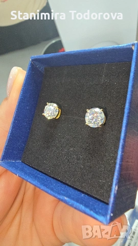 Сребърни обеци с камък мойсанит, снимка 2 - Обеци - 53685515