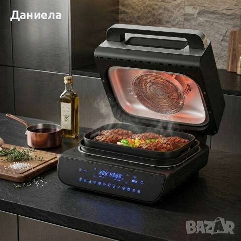 Мултифункционален грил-фритюрник HOMELUX 6в1 с горещ въздух, 1700W, Дигитален сензор, 12 програми