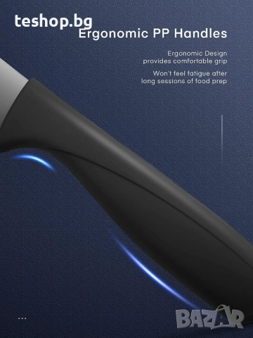 Комплект ножове D.Perlla с блок, 15 части, острие от неръждаема стомана с незалепващо черно покритие, снимка 5 - Прибори за хранене, готвене и сервиране - 52396525