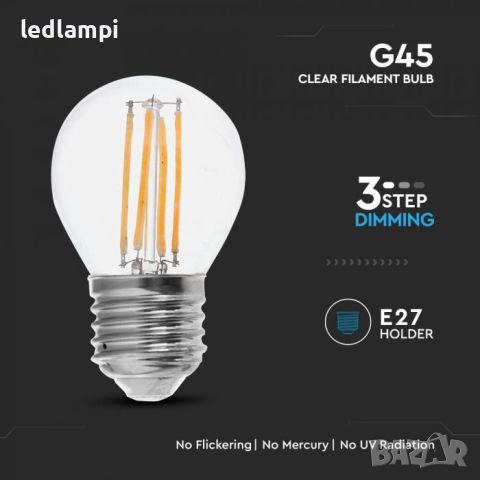LED лампа 4W Filament сфера E27 3 Step Dimming Топло Бяла Светлина, снимка 2 - Крушки - 45683866